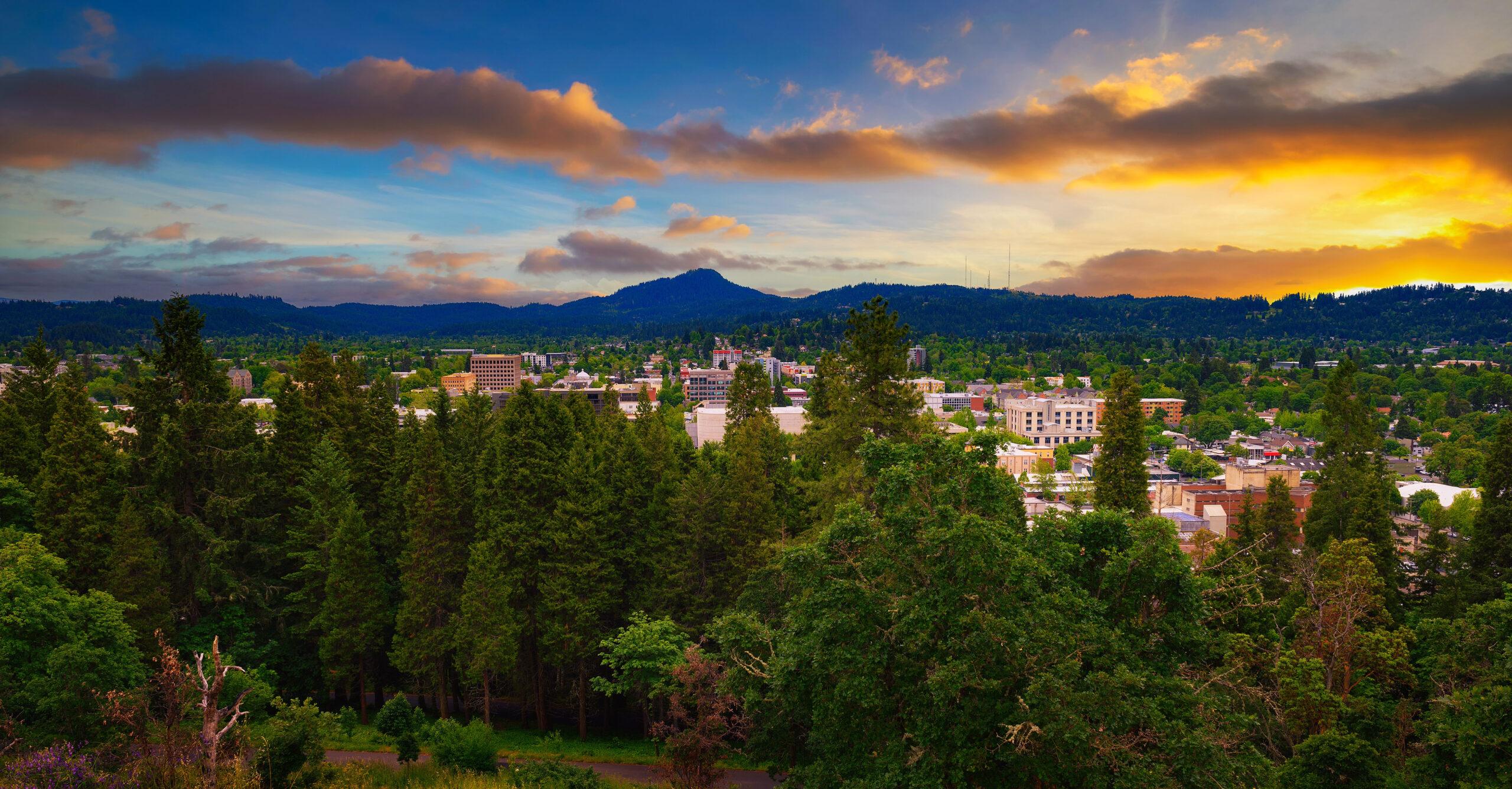 Sunset over Eugene, Oregon, from Skinner Butte Lookout.